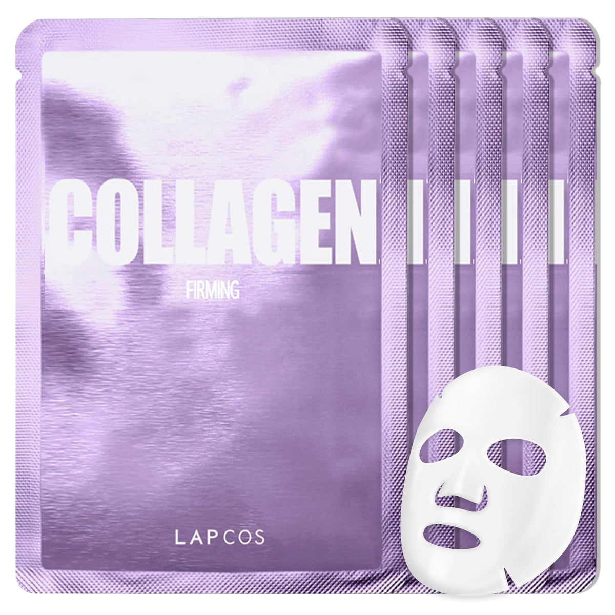 LAPCOS mascarilla de hoja con colágeno en paquete de 5 para cuidado diario.