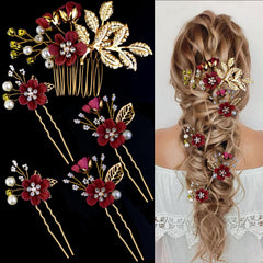 LAPOHI alfileres cabello con flor y cristales, brillo sutil para novia