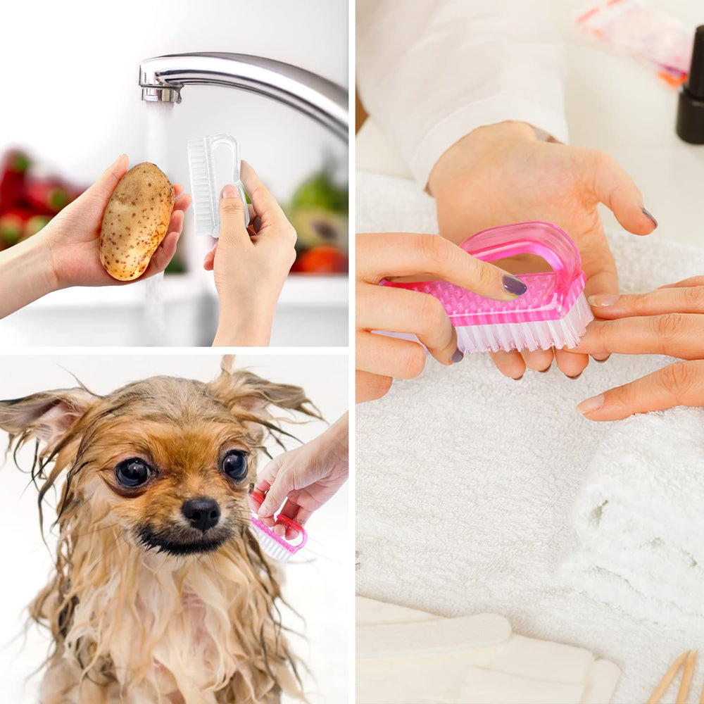 Larbois brush on hook keeps it handy in bathroom storage.