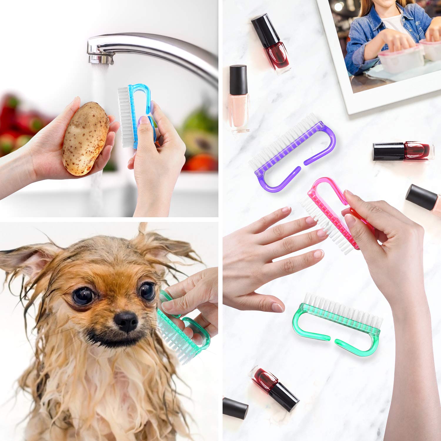 Nail brush from Larbois hanging on a bathroom hook for easy storage.