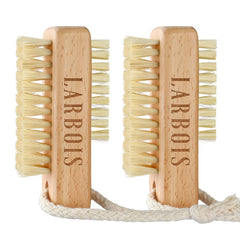 Larbois two-sided nail brush with hanging rope and beechwood handle for easy storage.