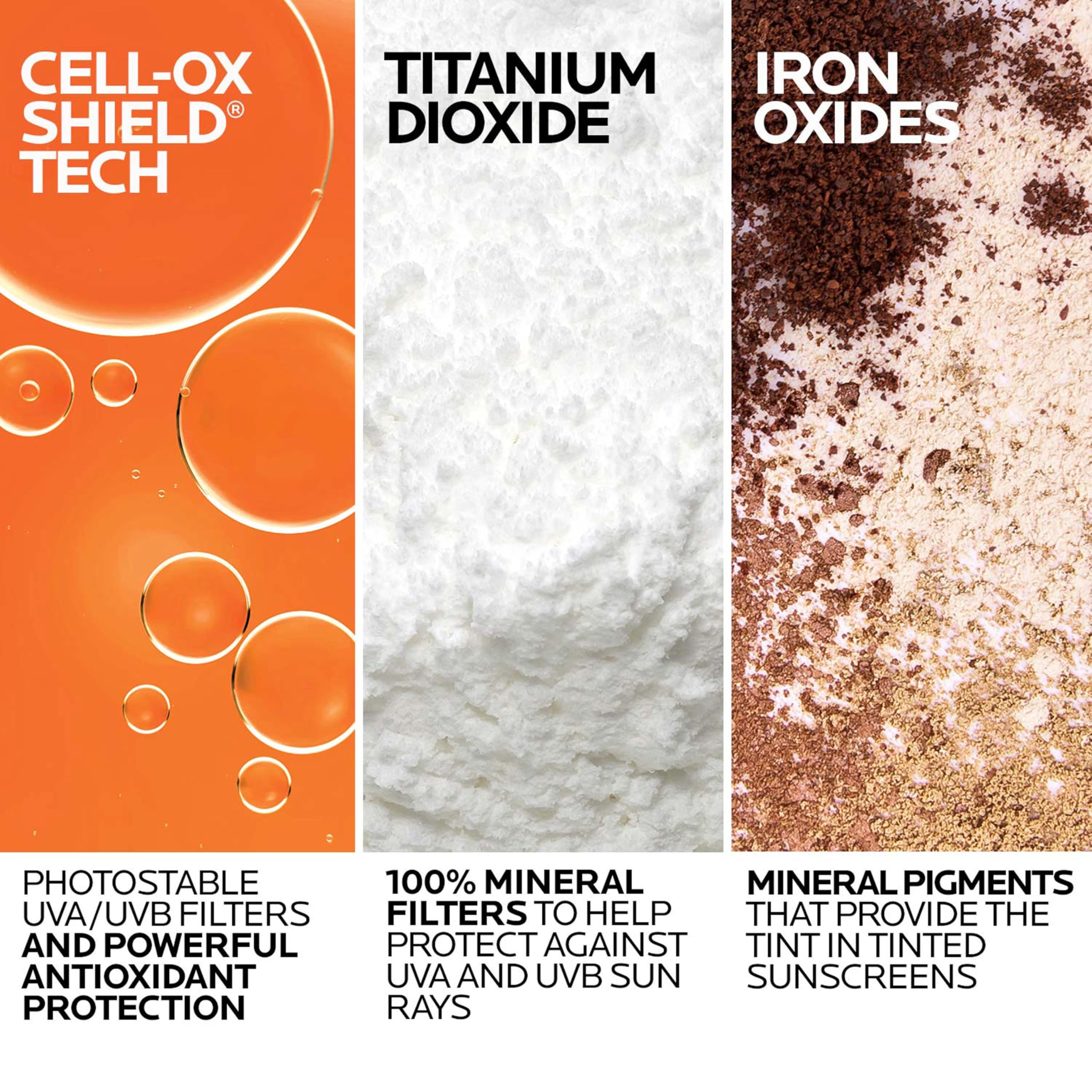 La Roche-Posay Anthelios uses iron oxides to minimize white cast with tint.