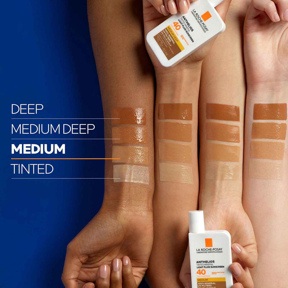 La Roche-Posay Anthelios matte finish on skin with tinted protection.