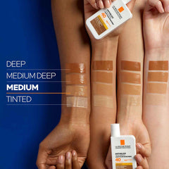 La Roche-Posay Anthelios matte finish on skin with tinted protection.