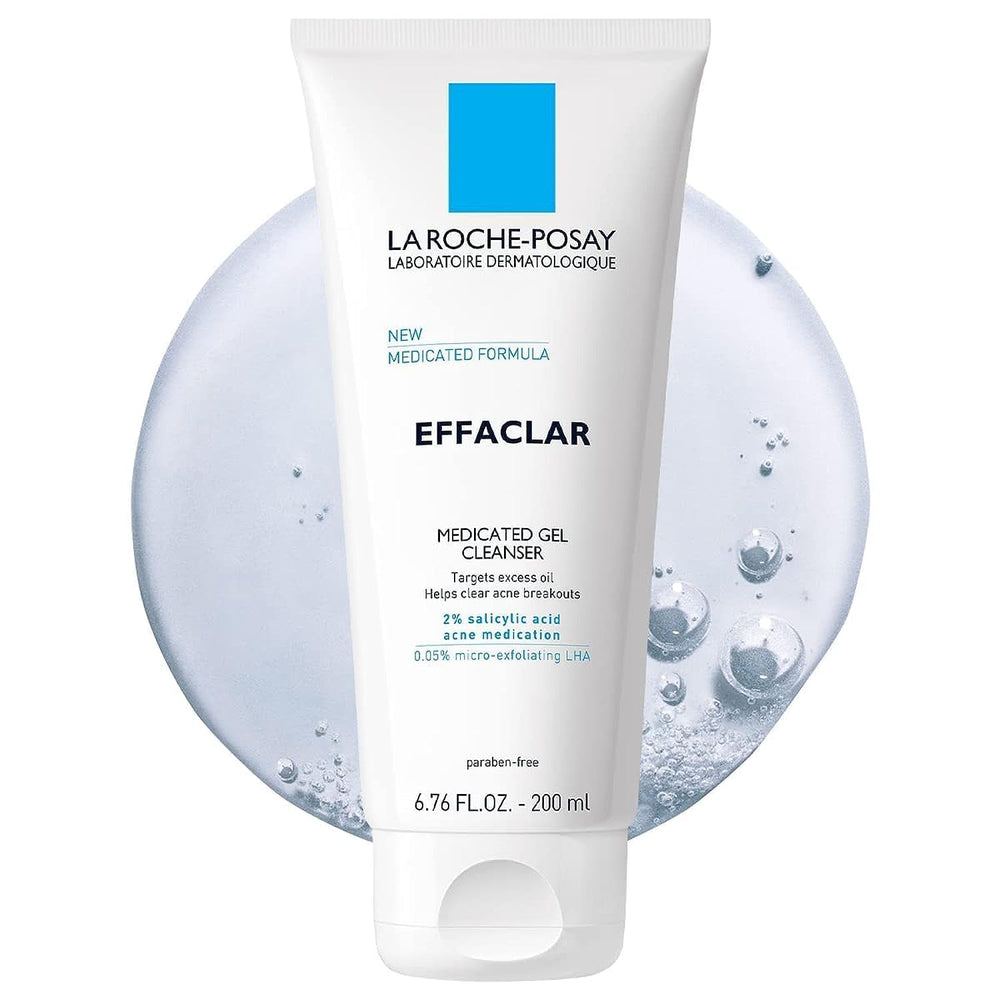La Roche-Posay Effaclar Medicated Gel Cleanser bottle with 2% salicylic acid for oil control.