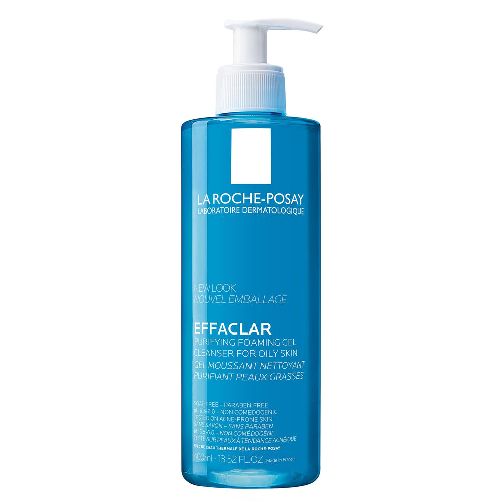 La Roche-Posay Effaclar purifying foaming gel bottle helps control excess oil.