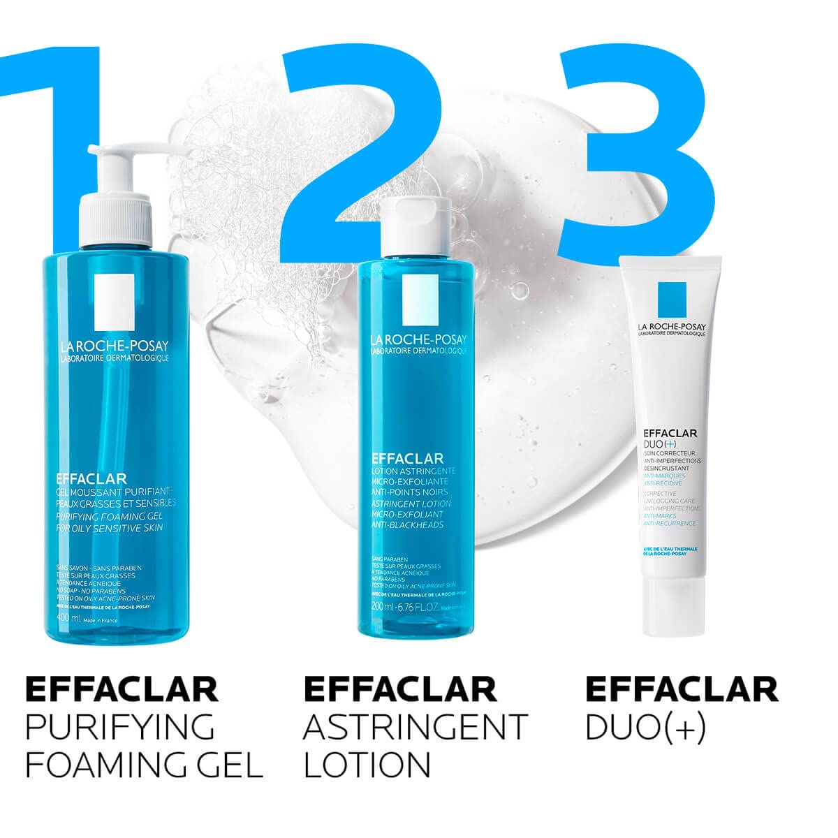 Use-on-face illustration shows daily cleansing for oily-prone skin.
