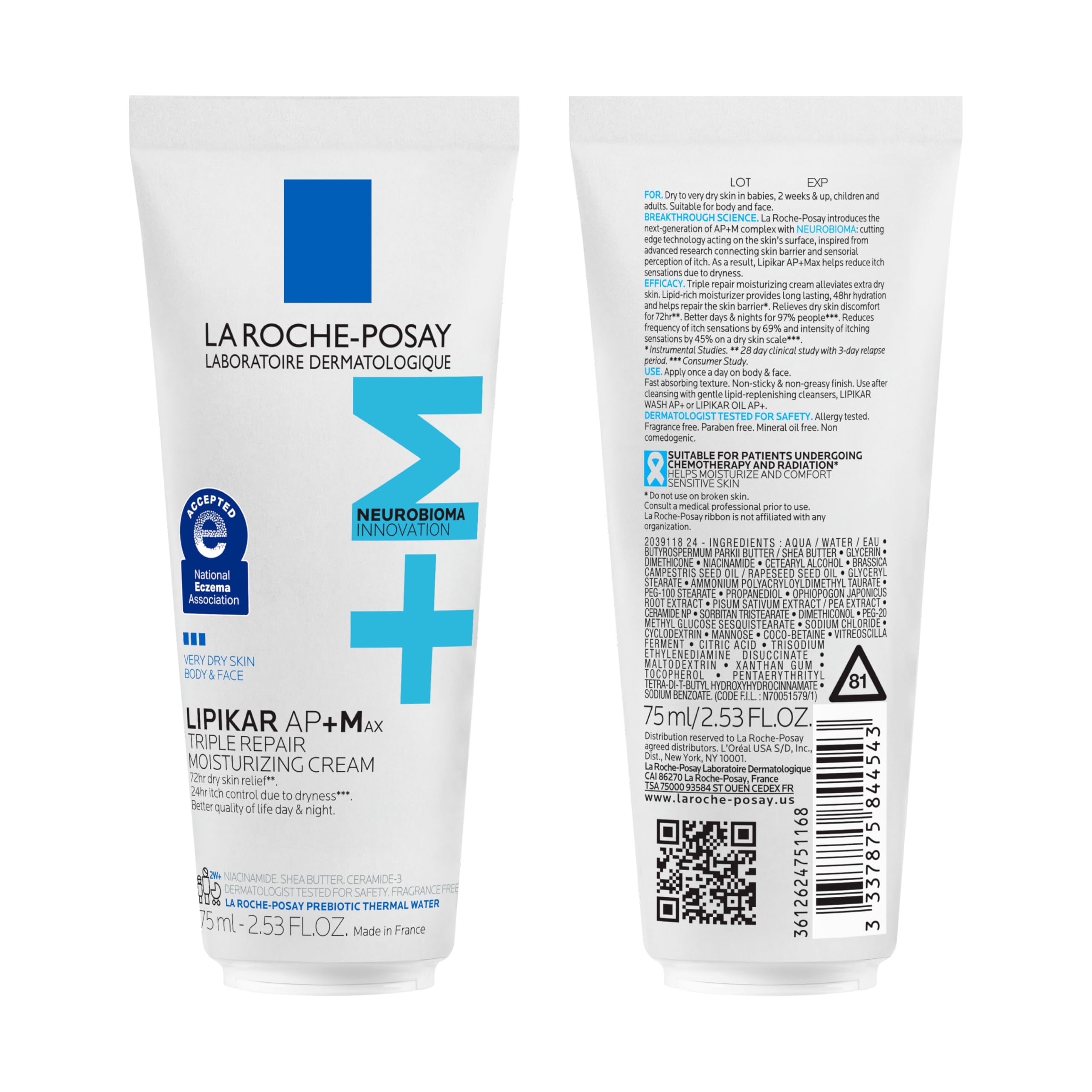 Lipikar AP+MAX after-application relief on rough, dry skin.