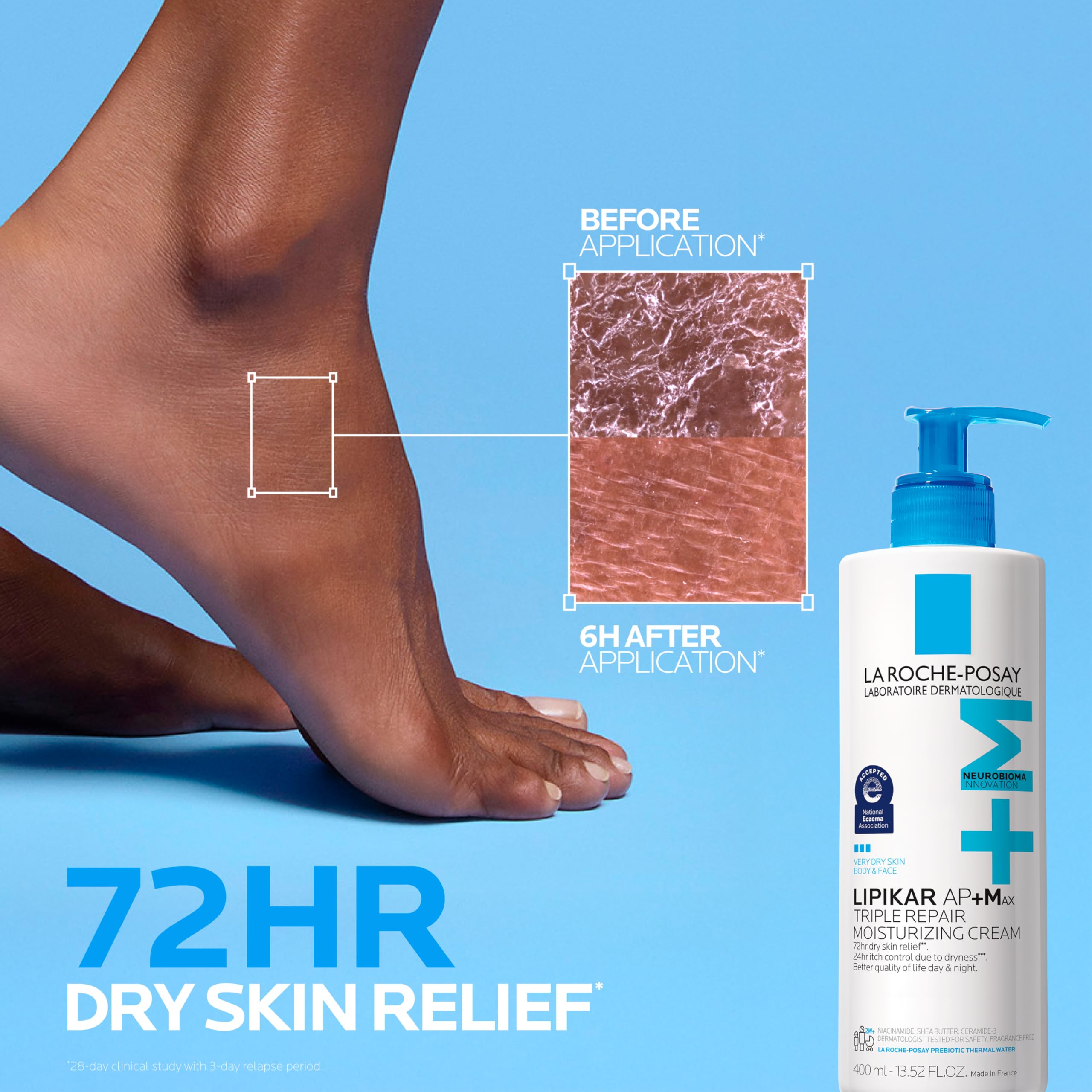 Close-up of Lipikar AP+MAX texture showing a non-greasy finish.