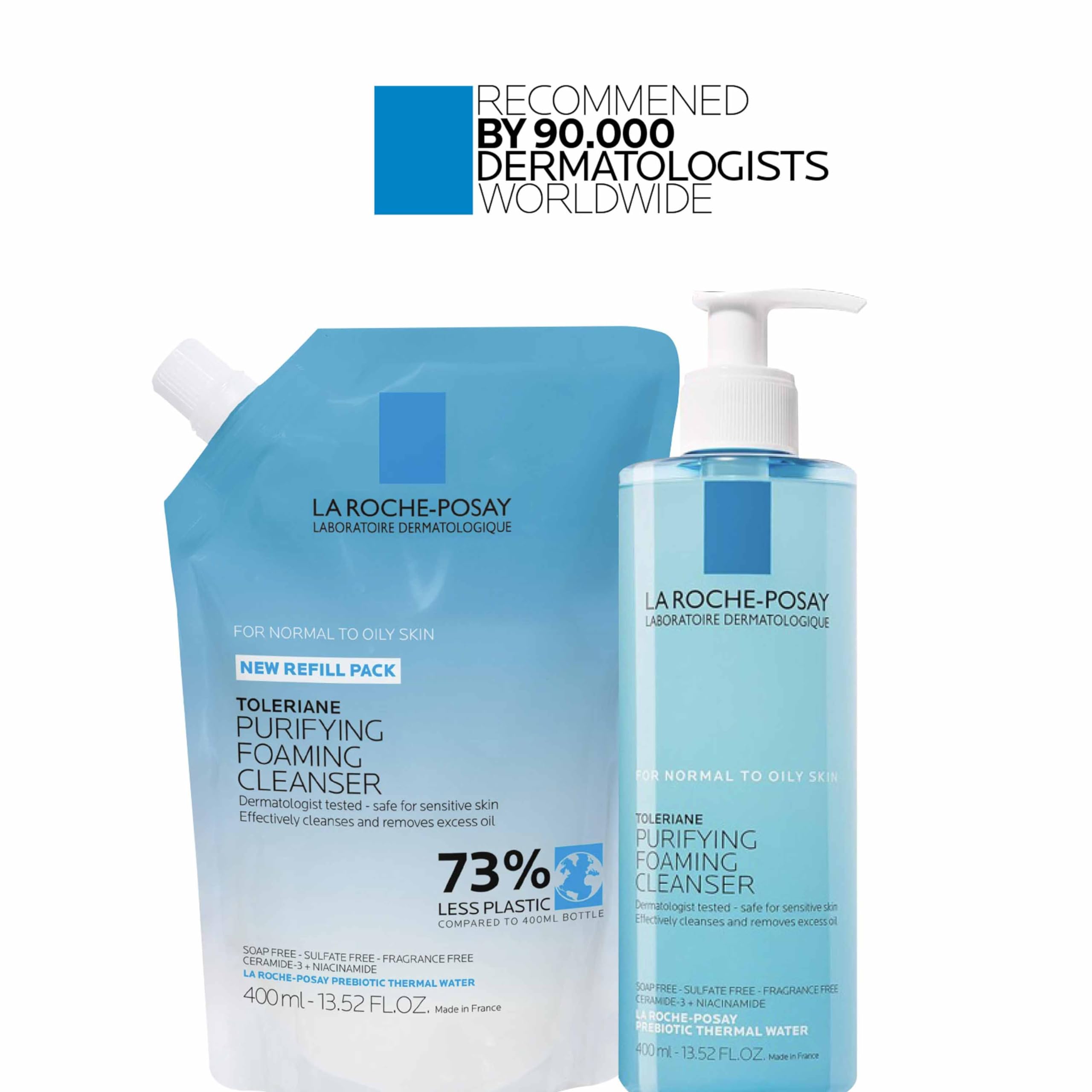La Roche-Posay Toleriane Purifying Foaming Cleanser: recarga ecológica reduce plástico.