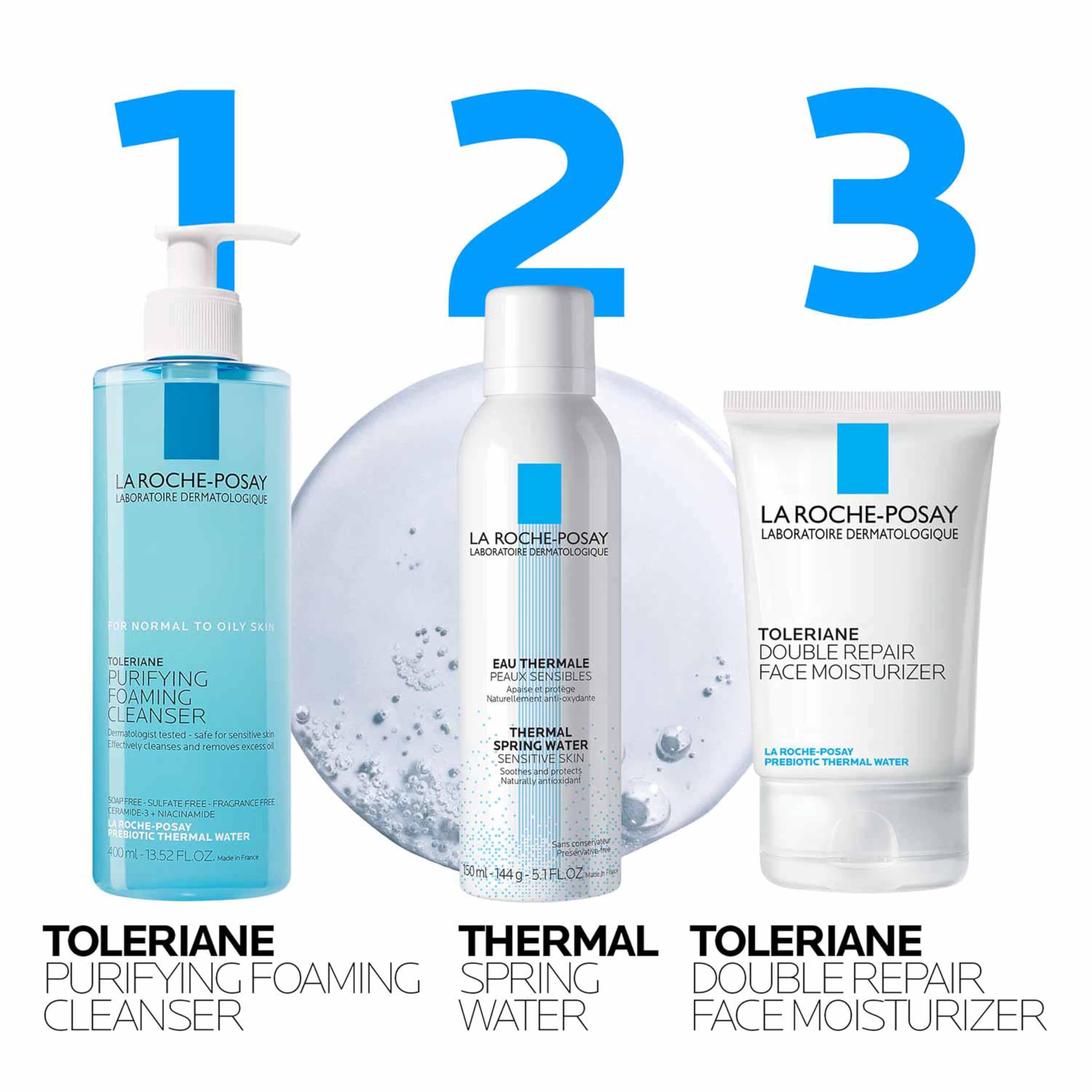 La Roche-Posay Toleriane Purifying Foaming Cleanser: uso diario mañana y noche para piel limpia y fresca.