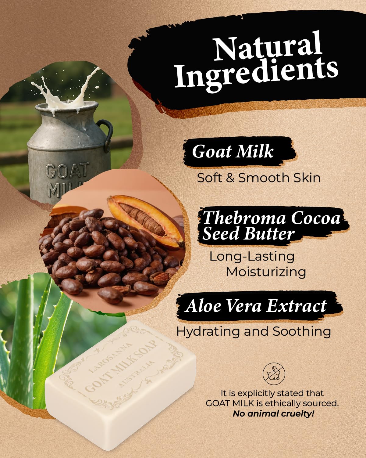 Jabón de leche de cabra Larosanna, aceites vegetales para cuidado diario sostenible