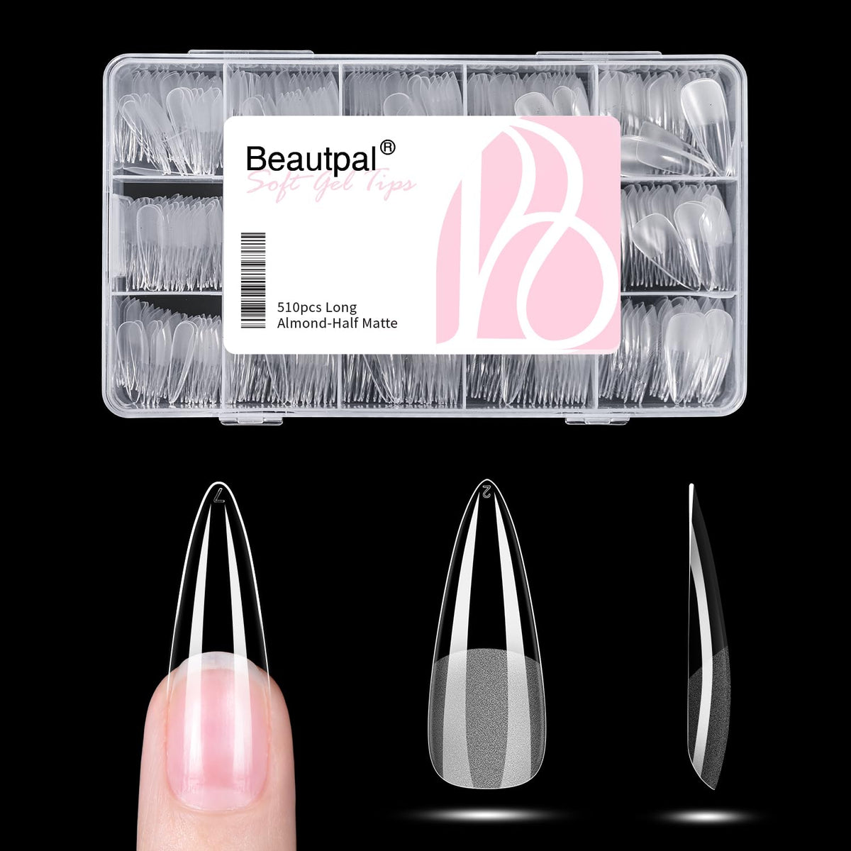 Larvall BEAUTPAL puntas estiletto largas para extensión de uñas y acabado natural.