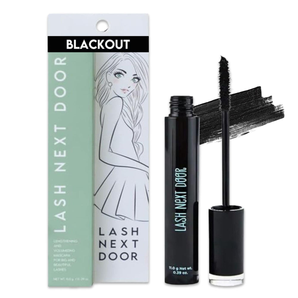 Lash Next Door Water Resistant Mascara bottle shows bold black definition for all-day wear.