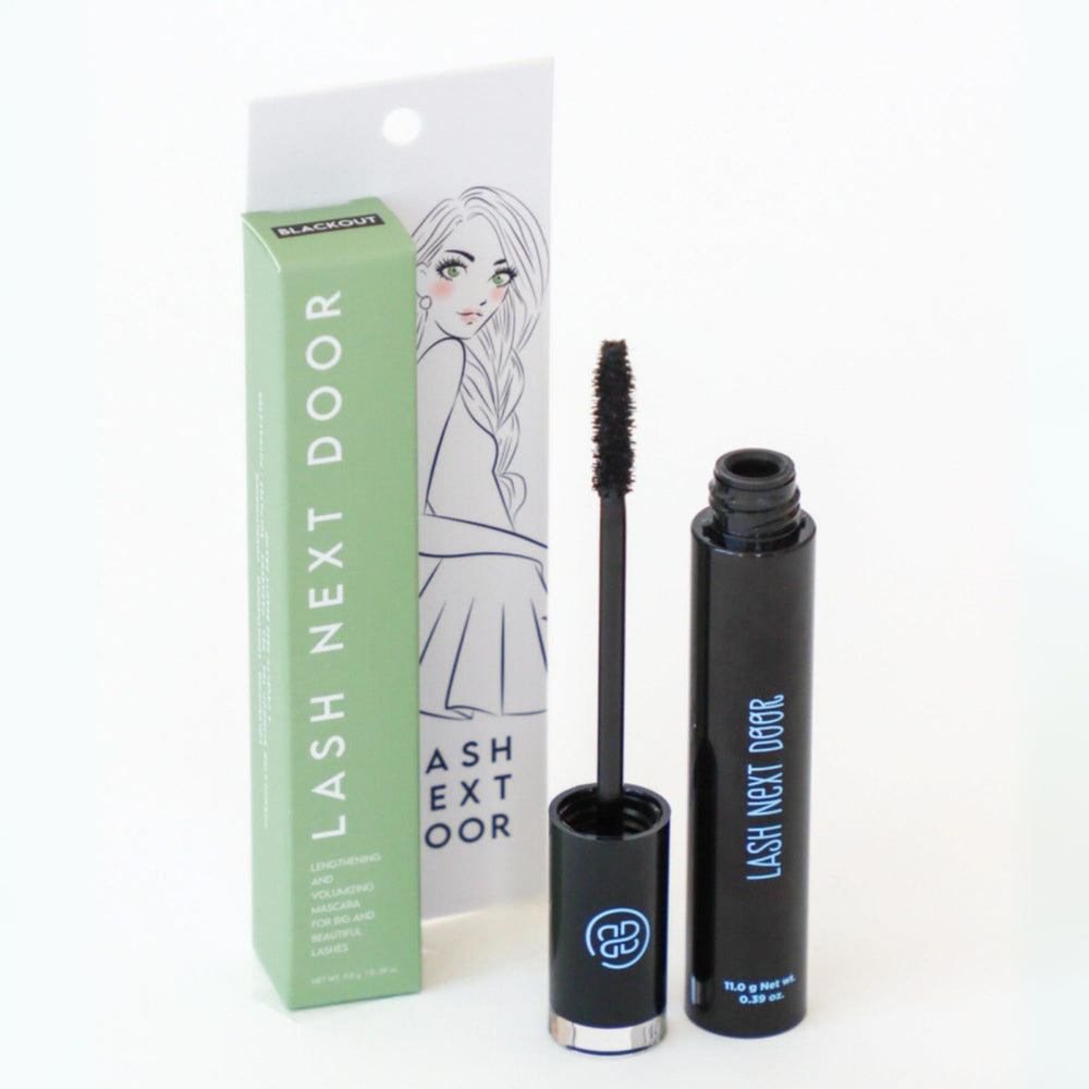 Lash Next Door Water Resistant Mascara lashes after application with rich pigment.