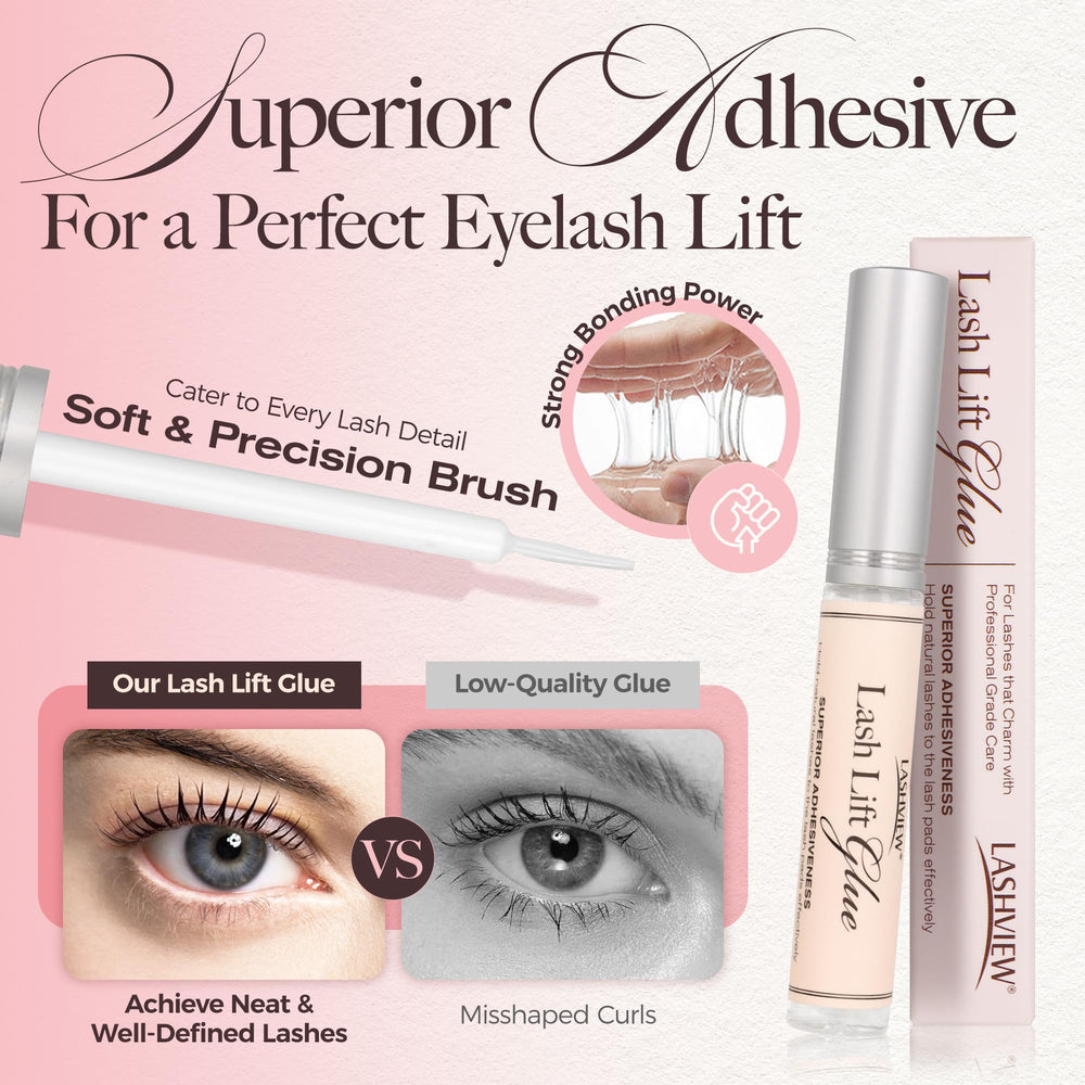 LASHVIEW lash lift solution bottle close-up showing easy-to-apply formula.