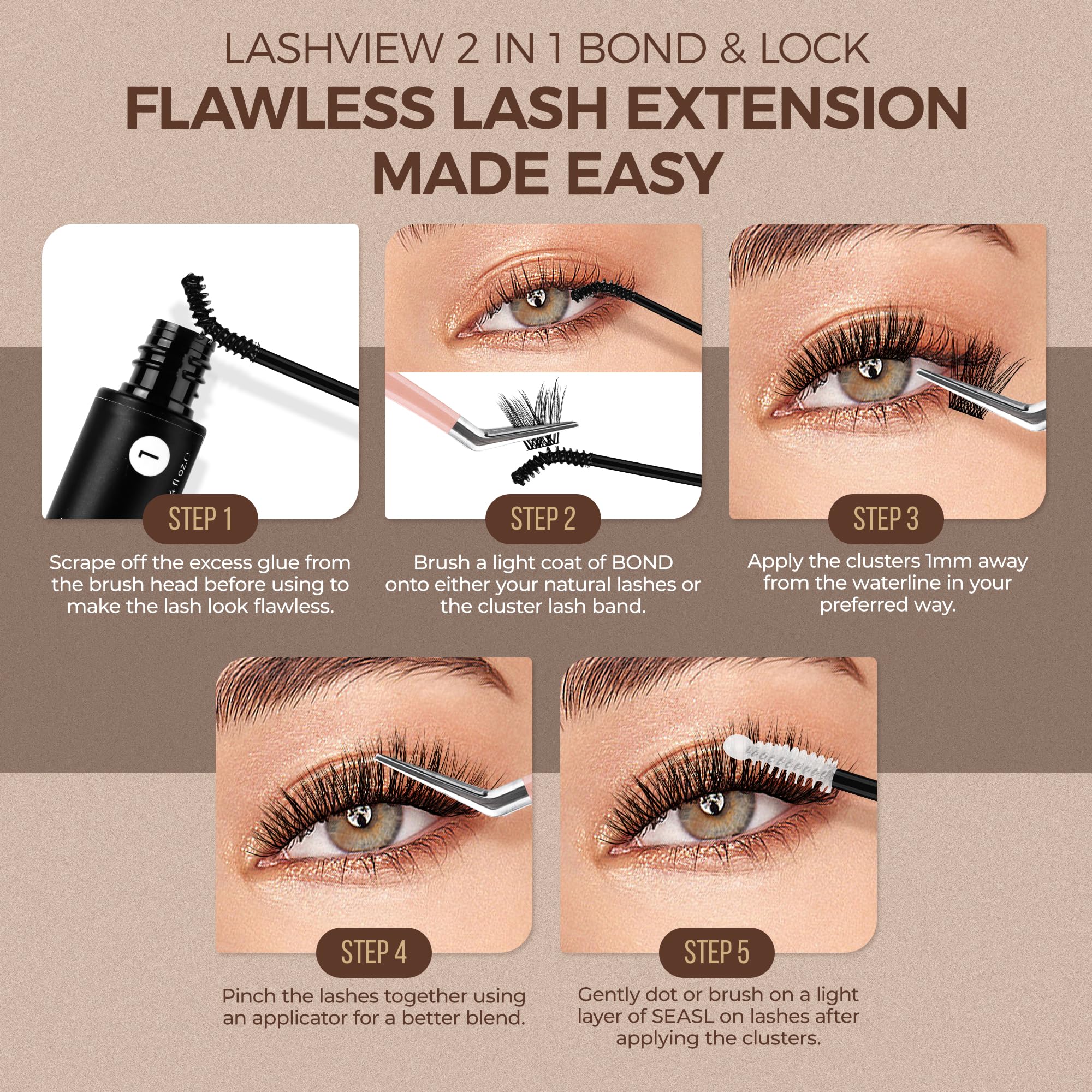 LASHVIEW packaging highlights latex-free formula for sensitive eyes.