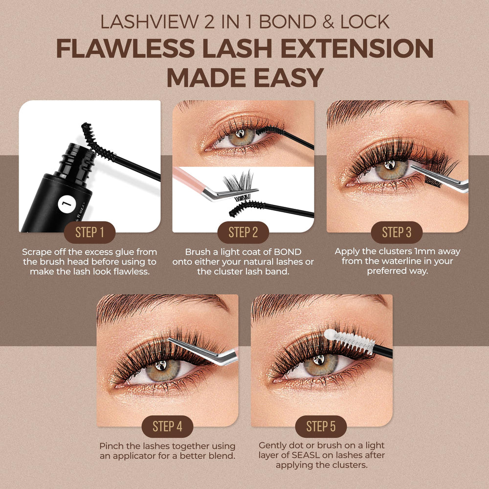 LASHVIEW packaging highlights latex-free formula for sensitive eyes.