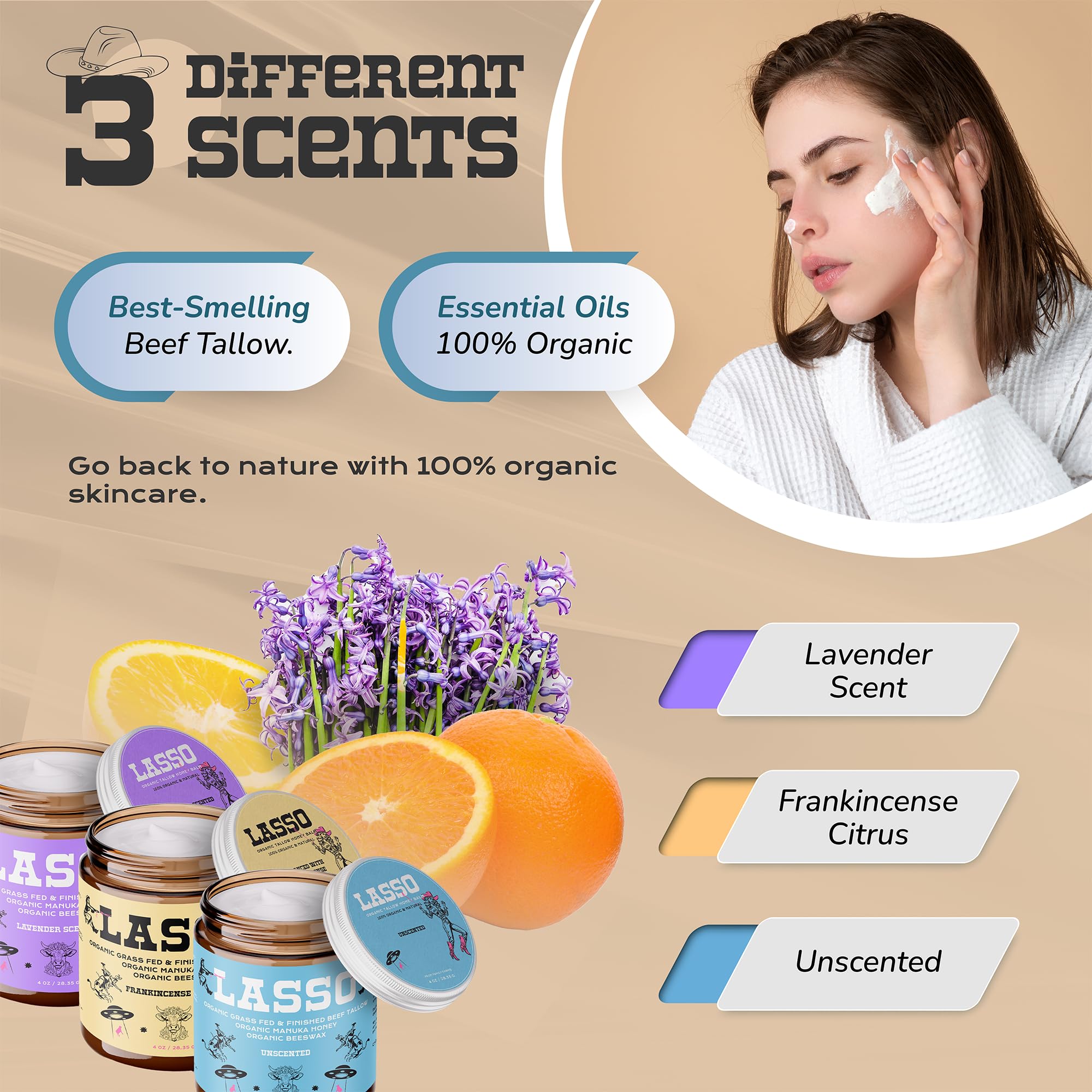Spa-like setup featuring LASSO TALLOW balm for a soothing routine.