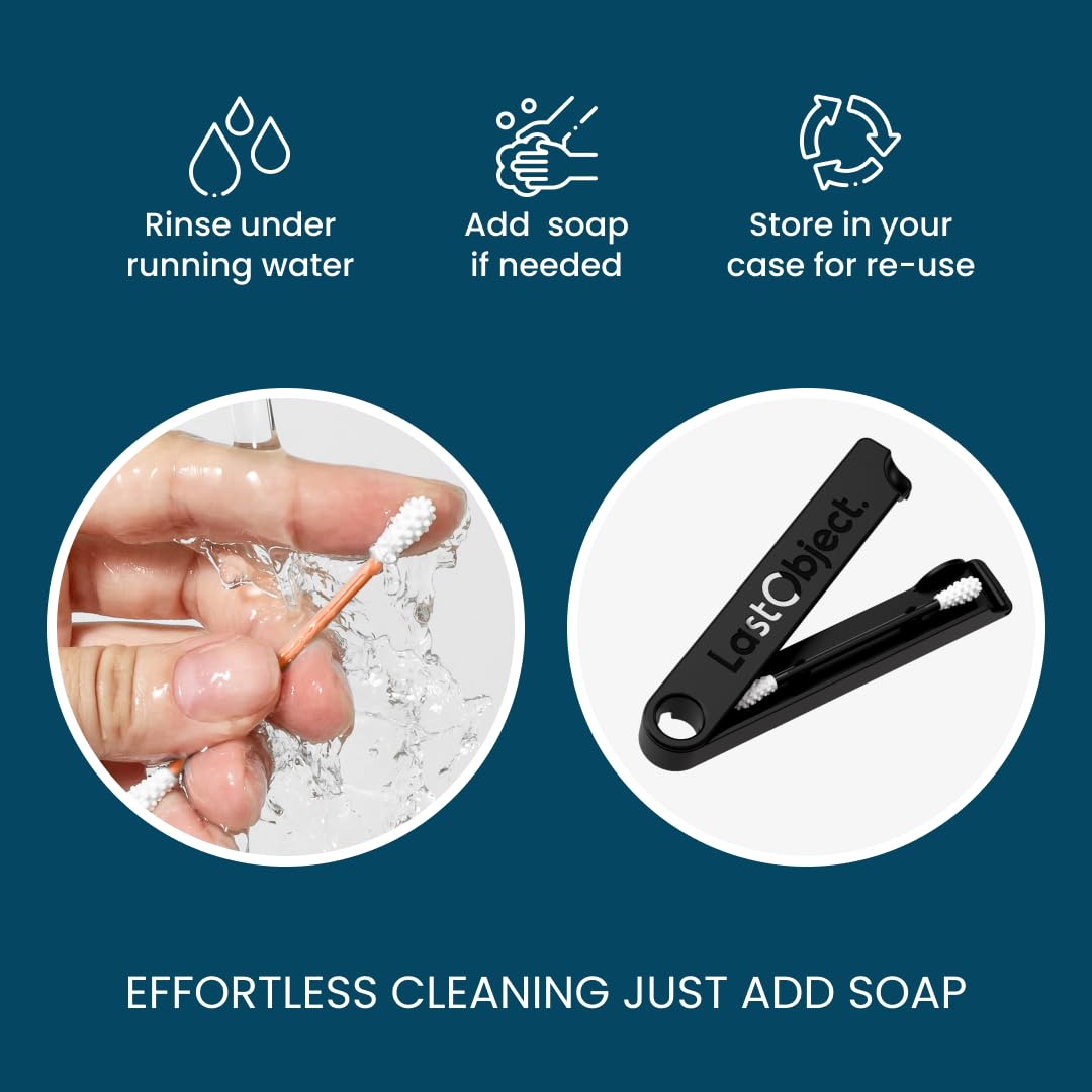 LastSwab silicone-tipped ends close-up, enabling gentle, sanitary cleaning.
