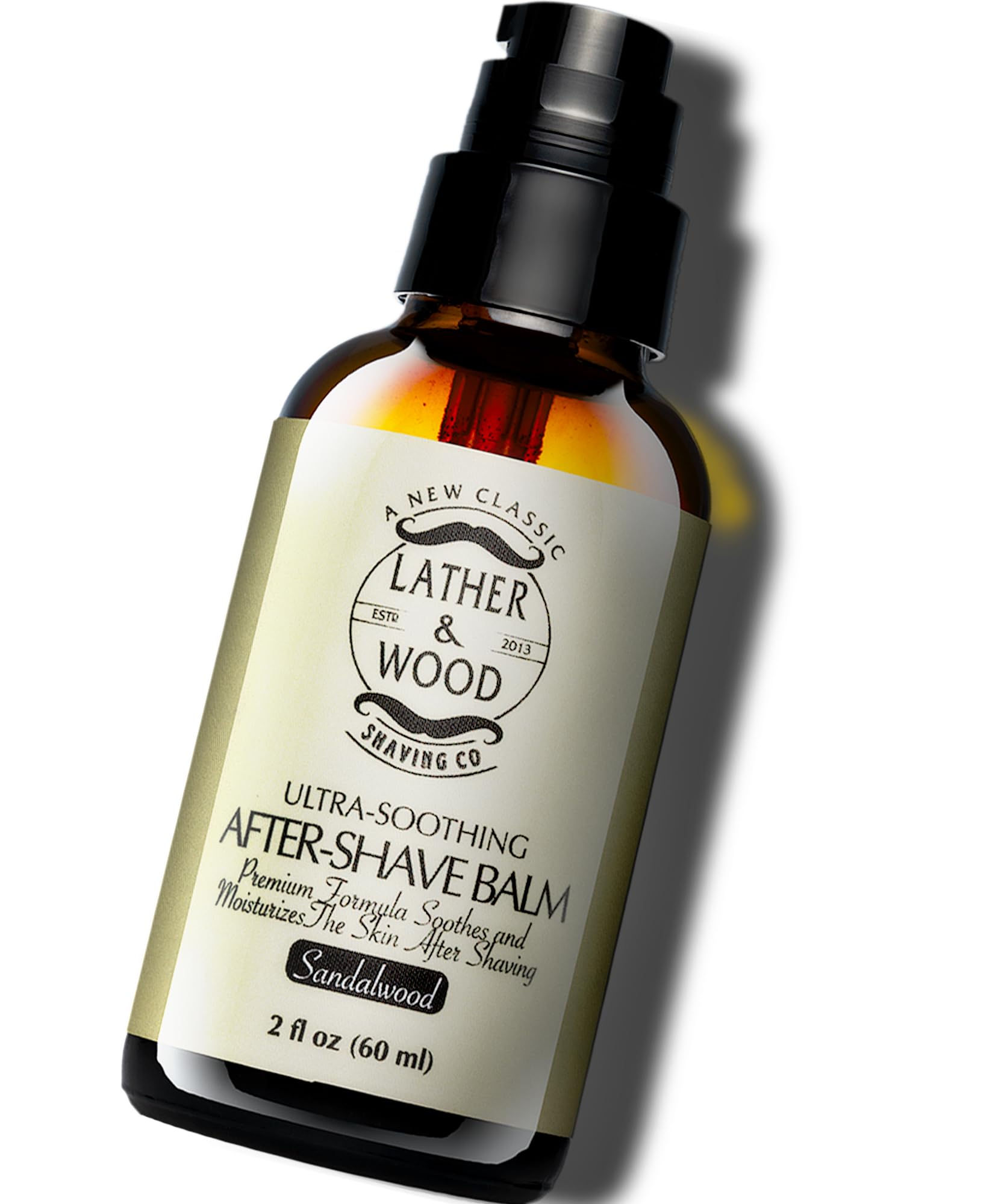 Lather & Wood aftershave sandalwood balm bottle demonstrates soothing post-shave care
