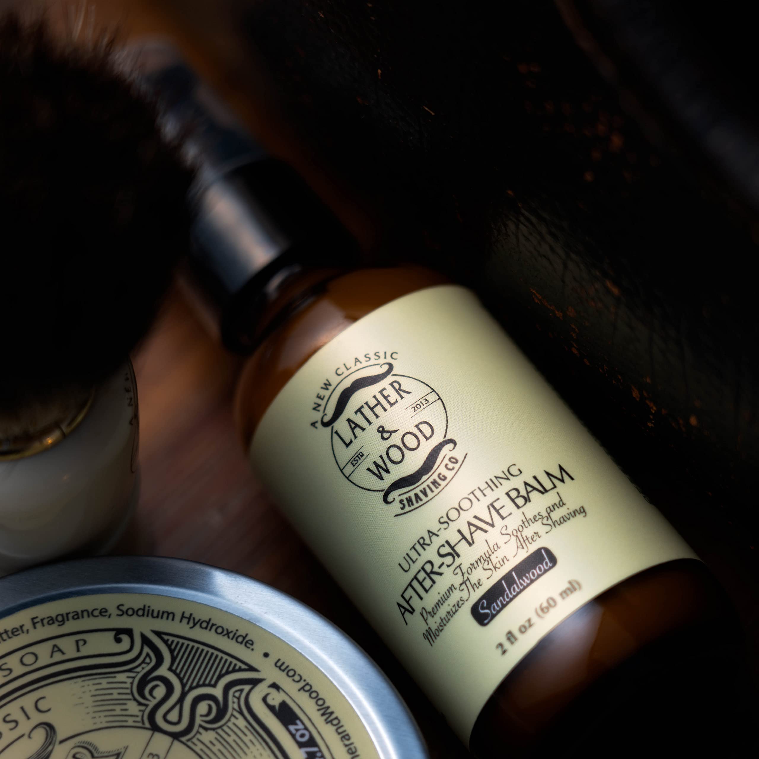Lather & Wood premium balm leaves skin silky after shaving