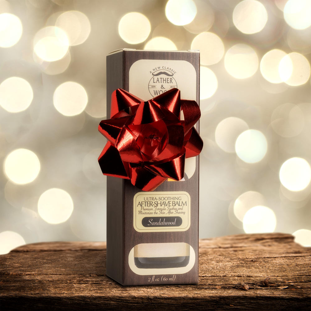 Lather & Wood sandalwood scent closeup showcases calming aroma after shaving