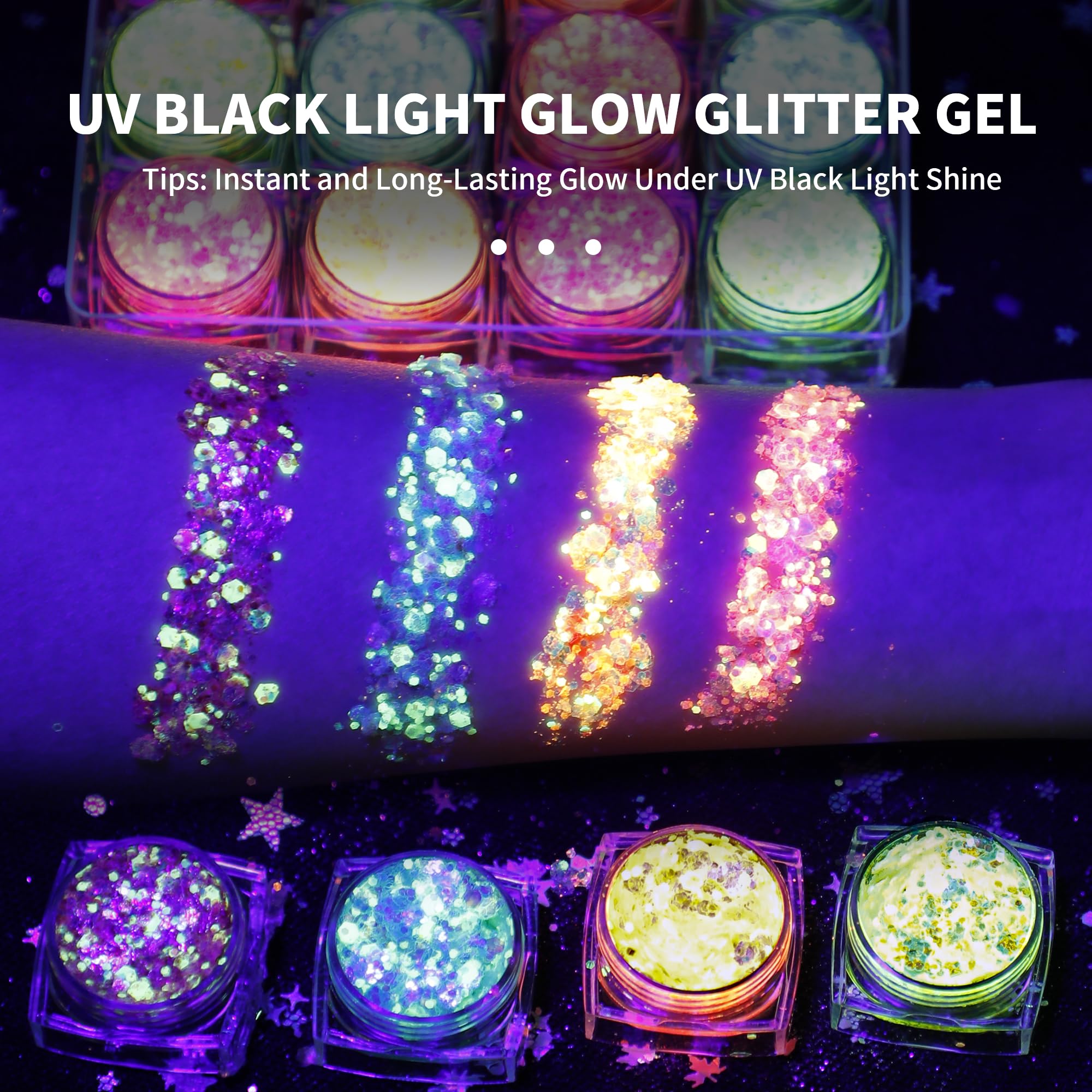 LATIBELL glow glitter on eyelids creates radiant shimmer under lights