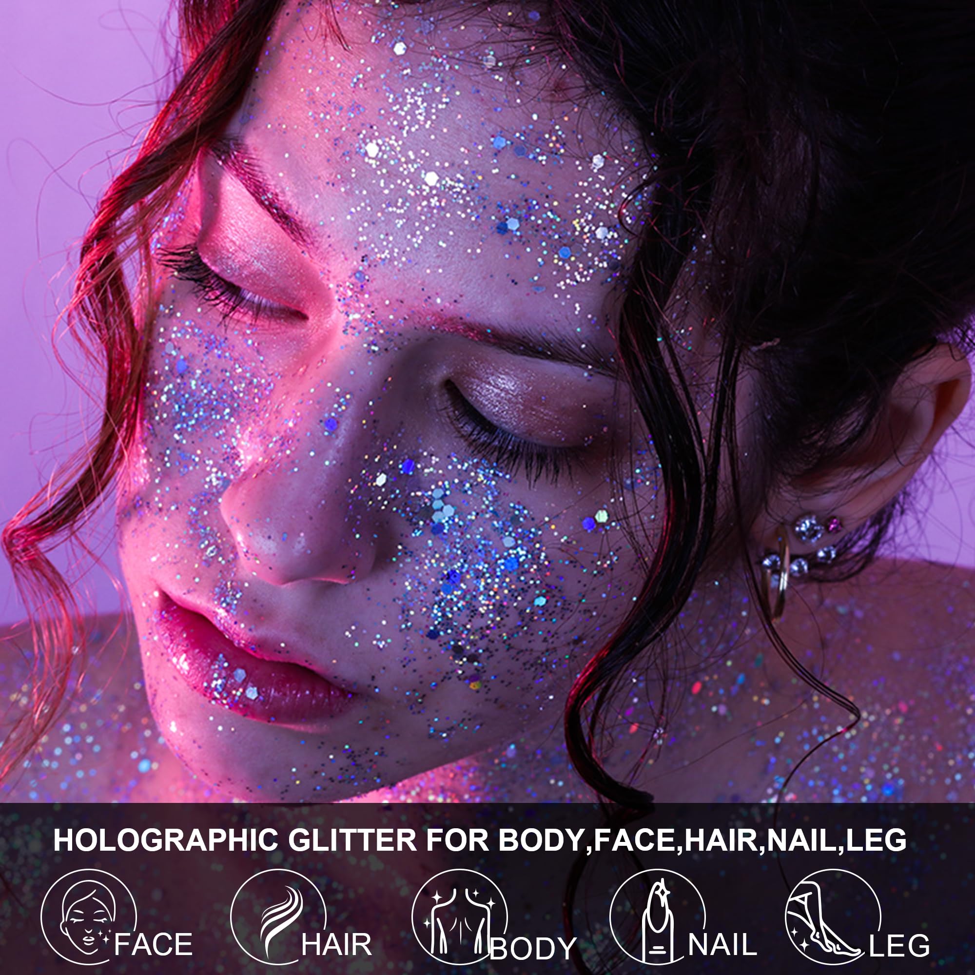 LATIBELL glow glitter on face and cheekbones adds luminous highlight
