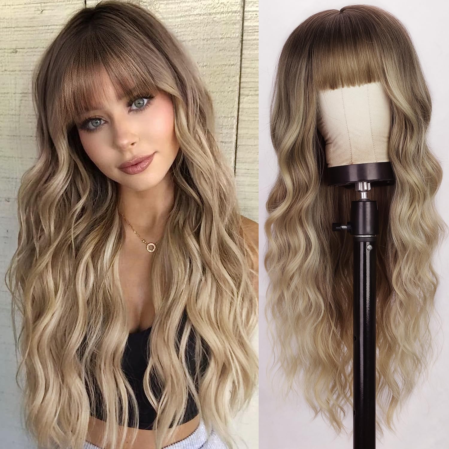 Lativ Blonde Wig with Bangs, 26inch, natural daily wear and event-ready style.