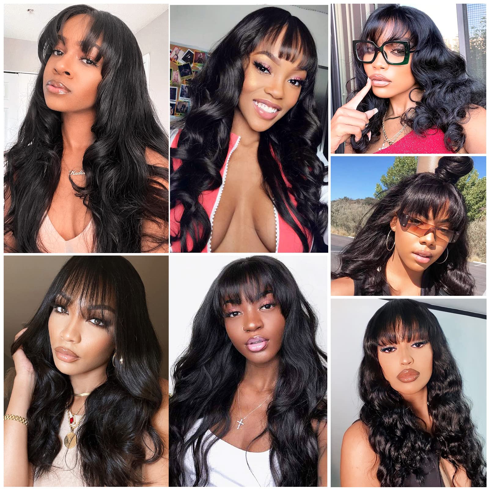 Lativ Body Wave Wigs with Bangs—20 inch length for natural movement.