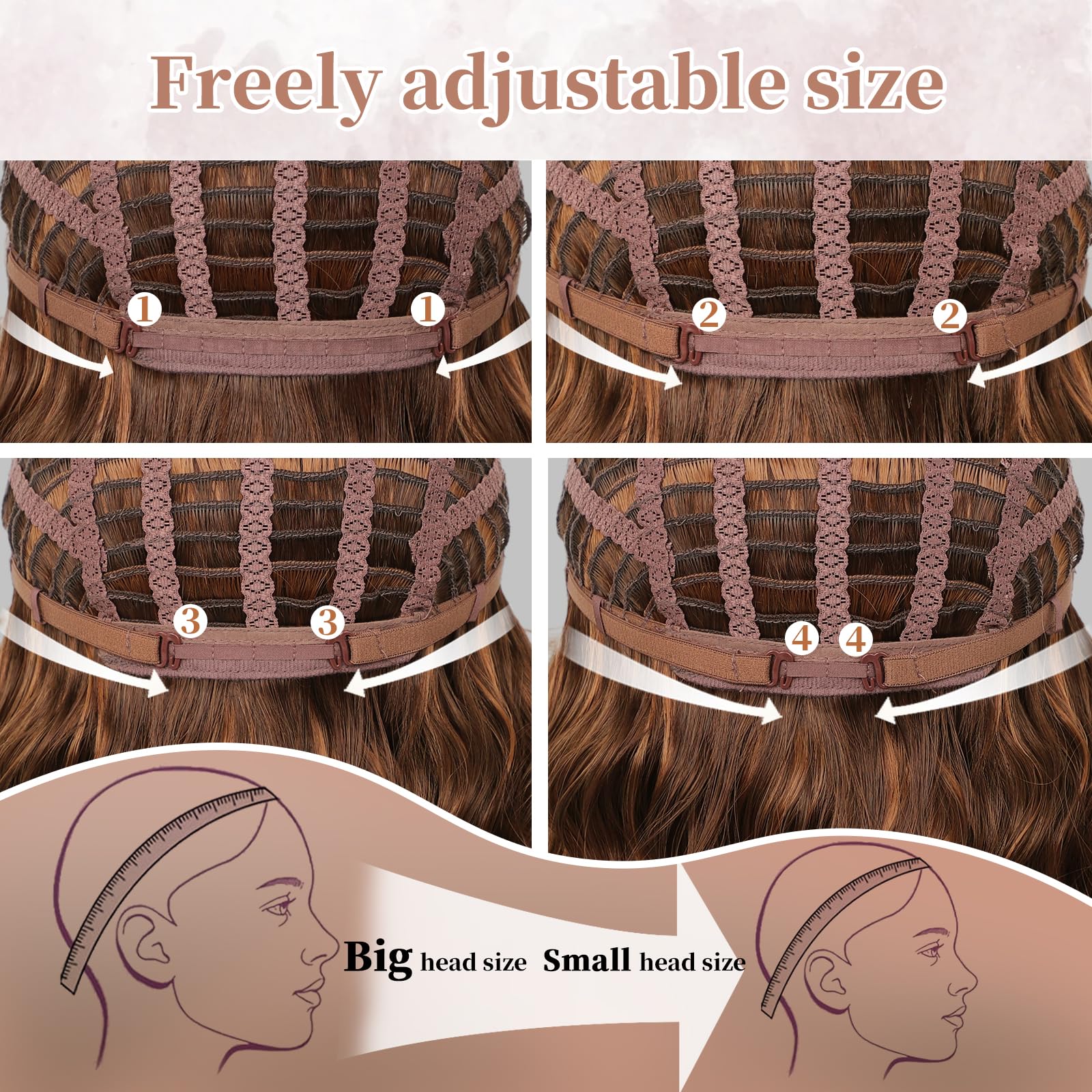 Lativ brown highlight wig texture detail shows vivid color and movement.