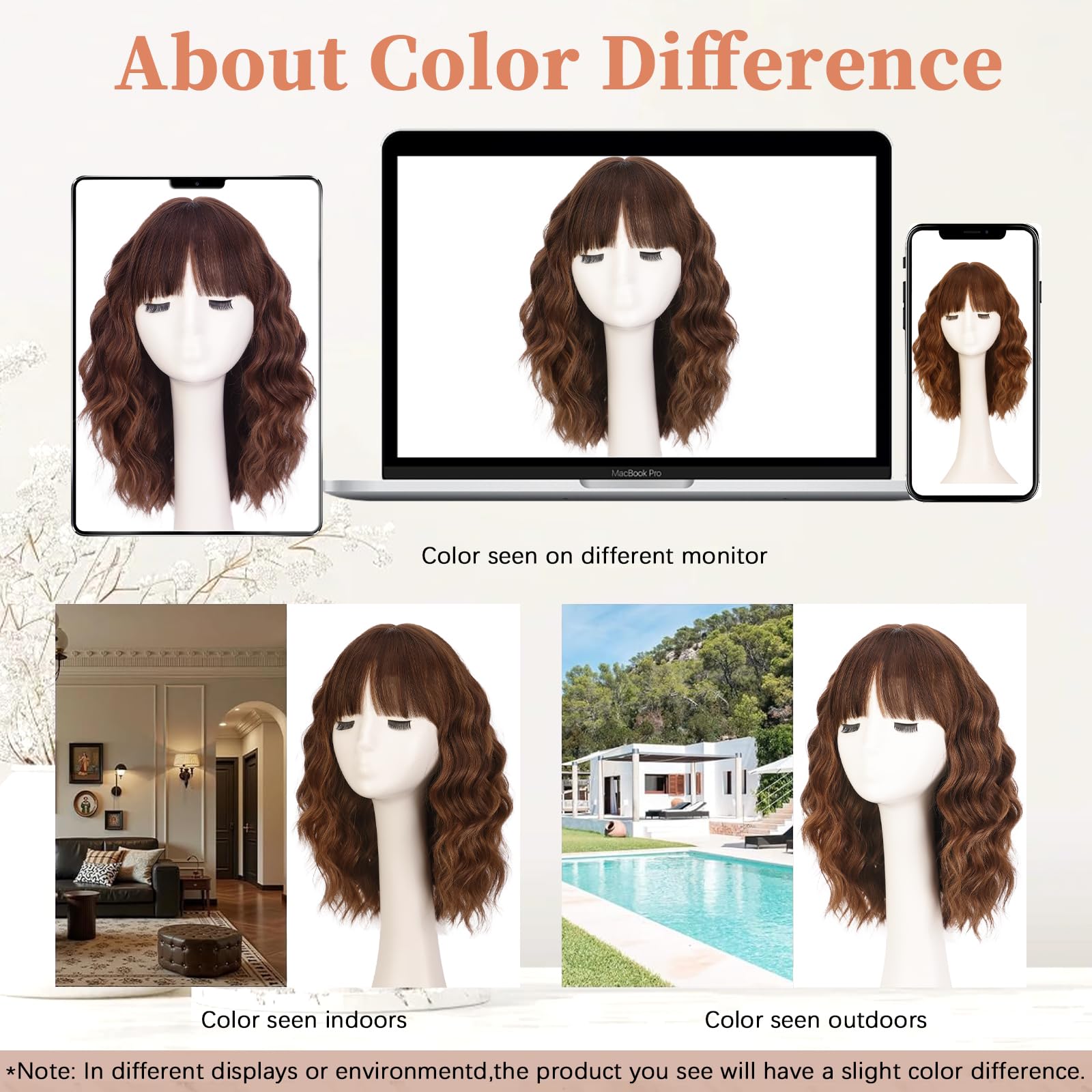 Lativ brown highlight wig with bangs enables quick stylish transformations.