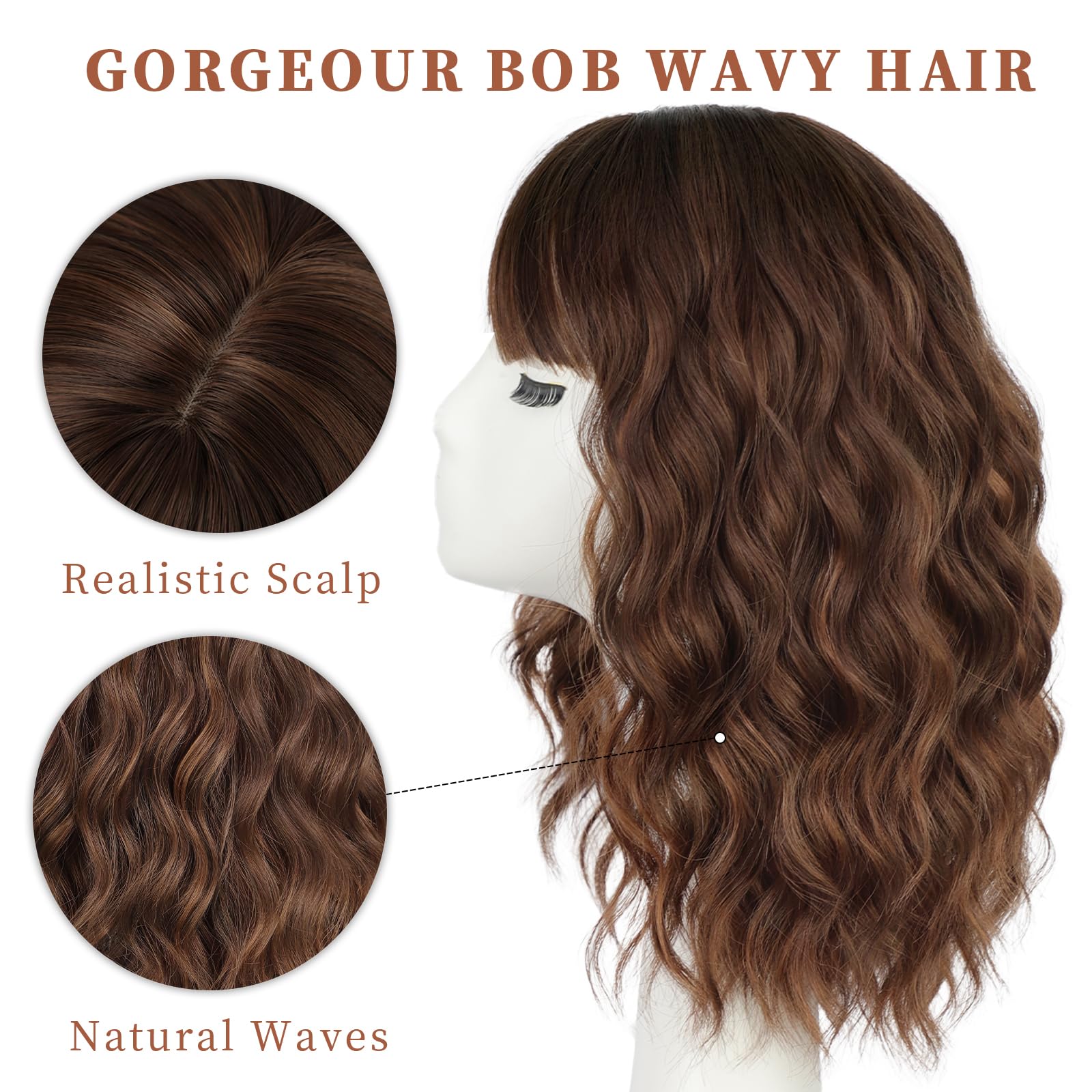 Lativ brown highlight wig bangs frame the face for versatile looks.