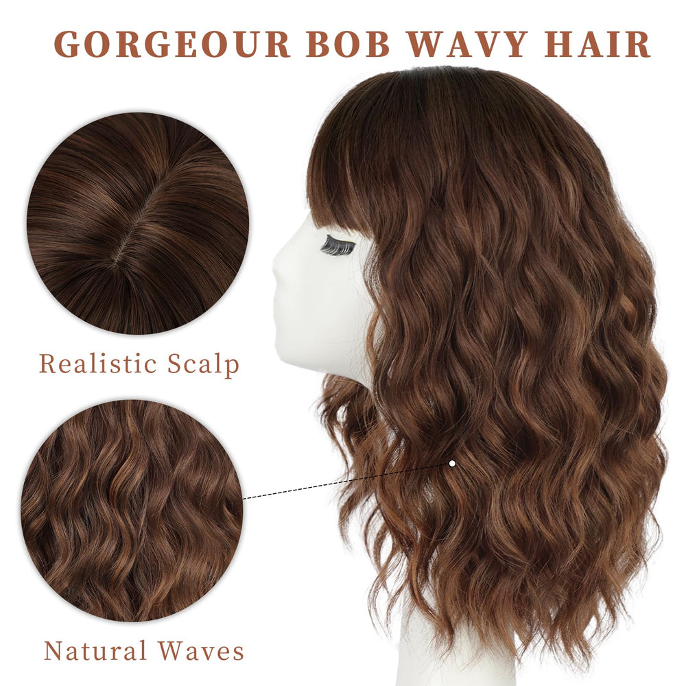 Lativ brown highlight wig bangs frame the face for versatile looks.