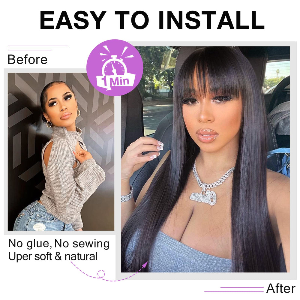 Lativ natural black color wig for seamless everyday wear.