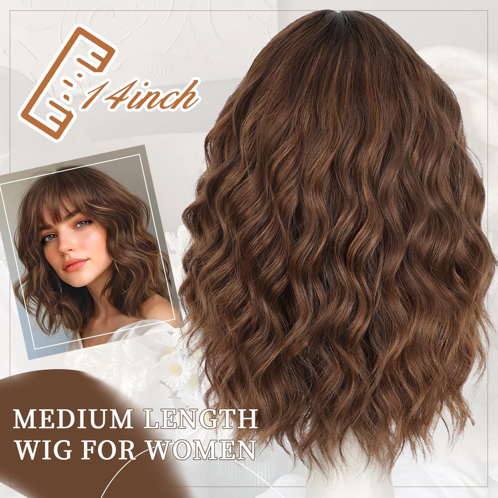 Lativ short wavy bob wig on model emphasizes party-ready style.