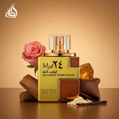 Lattafa 24 Carat Gold EDP packaging box, premium gift-ready presentation.
