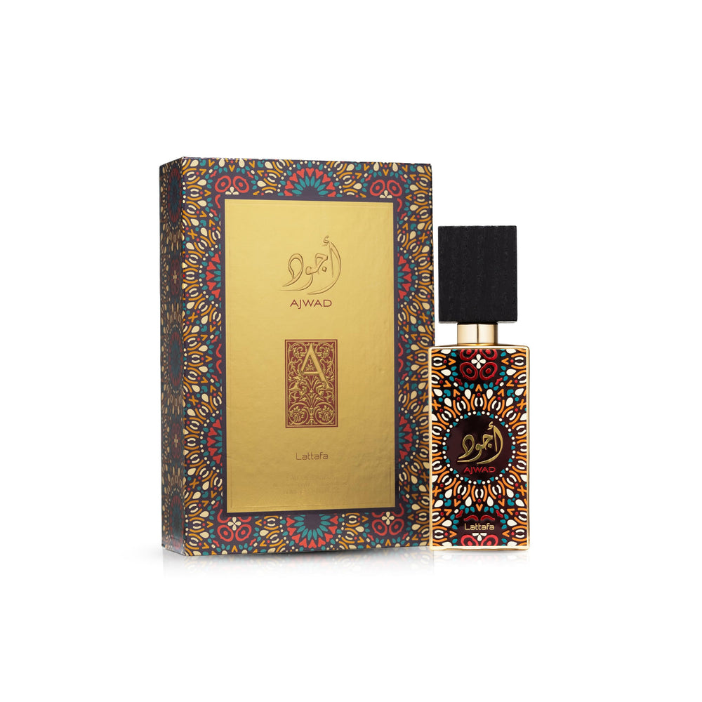 Lattafa Ajwad bottle-side highlights premium craftsmanship for special occasions