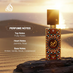 Lattafa Ajwad top-notes capture bergamot and lychee for a bright opening
