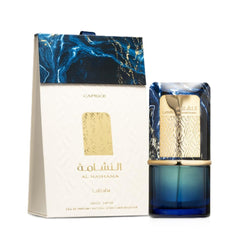 Lattafa Al Nashama Caprice bottle side view highlights travel-friendly silhouette