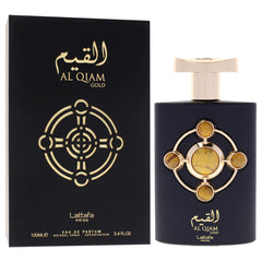 Lattafa Al Qiam Gold box packaging signals gift-worthy presentation.