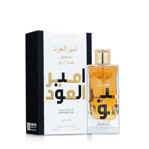 Lattafa Ameer Al Oud Intense box packaging showcases premium gifting appeal.