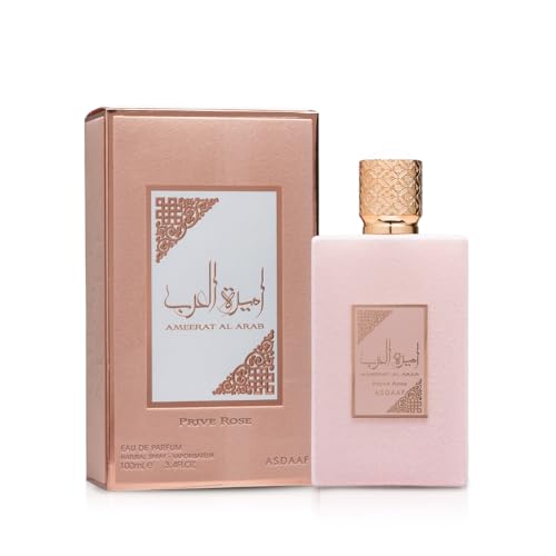 Lattafa Ameerat Al Arab Prive Rose droplets on glass highlighting clarity