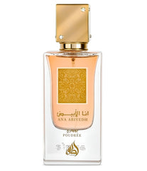 Lattafa Ana Abiyedh Poudree bottle with rose-forward aroma for elegant wear