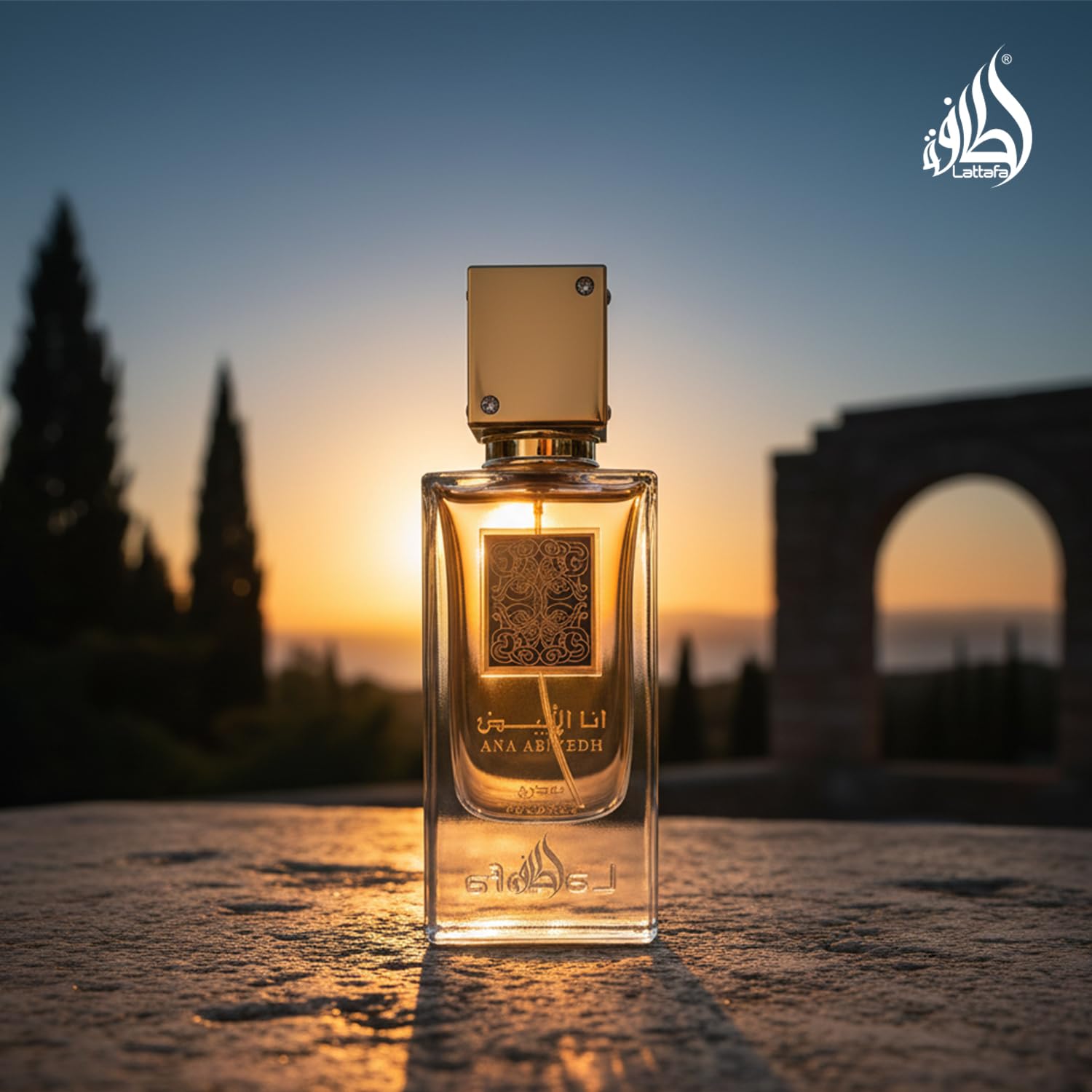 Lattafa Ana Abiyedh Poudrée patchouli note close-up for earthy depth.