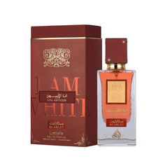 Lattafa Ana Abiyedh Scarlet bottle front view for lasting fragrance.