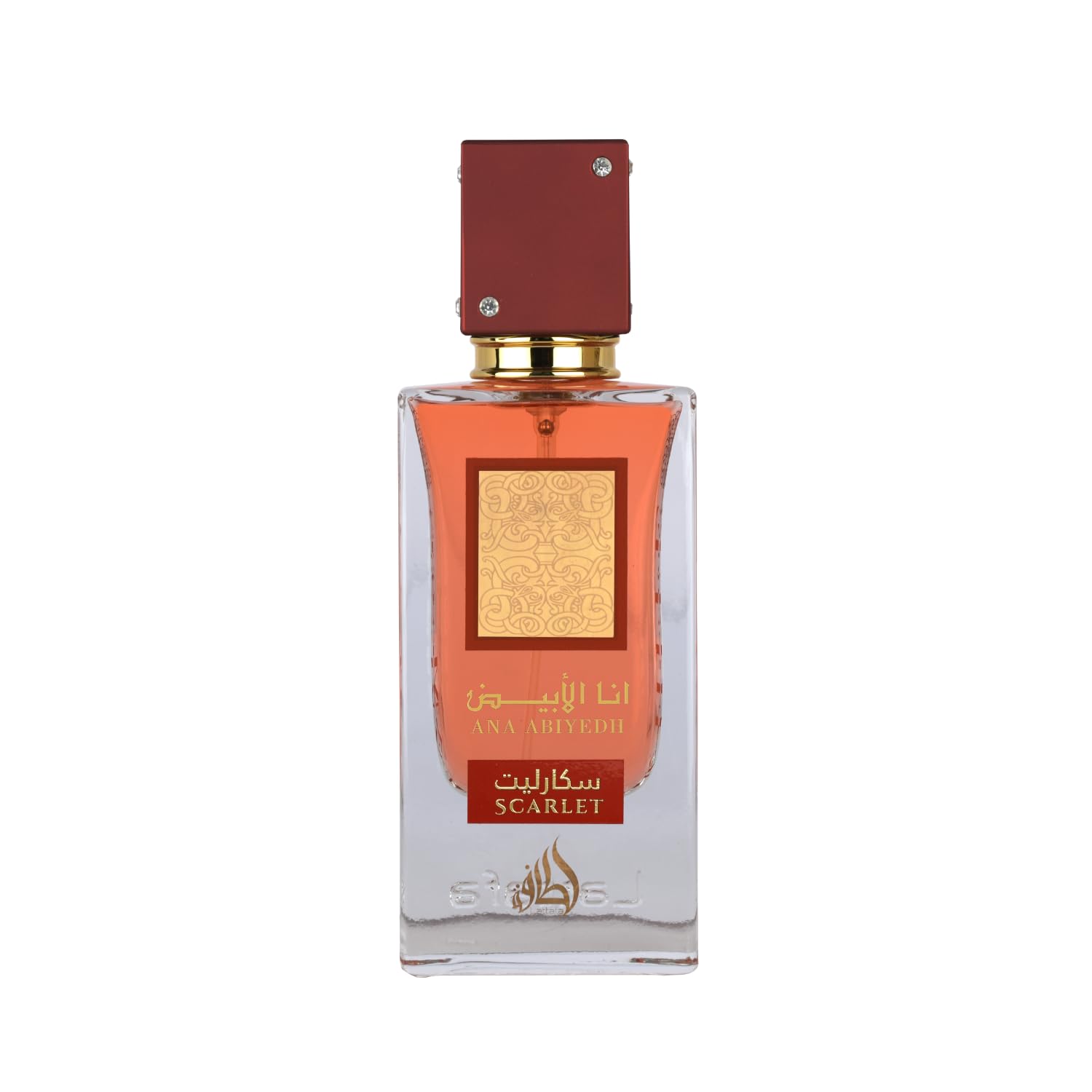 Lattafa Ana Abiyedh Scarlet packaging box for gifting and day-to-night wear.
