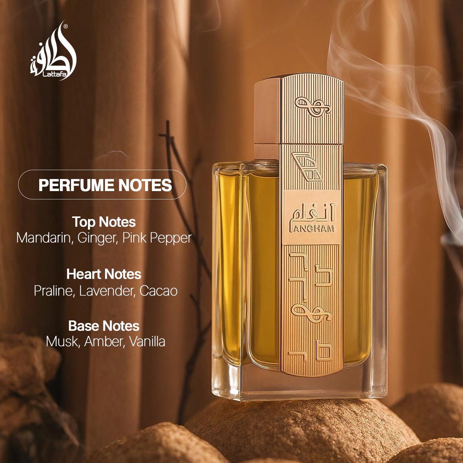 Lattafa Angham box front display highlighting gift-ready presentation.