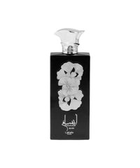 Lattafa Ansaam Silver bottle top view, unisex fragrance with a fresh-spiced opening